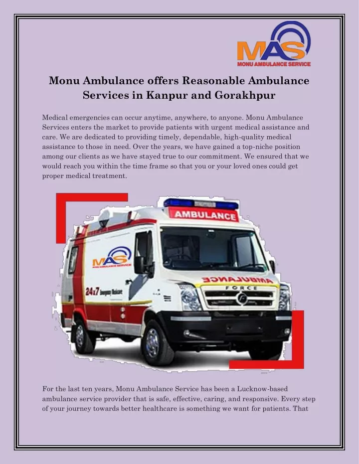 monu ambulance offers reasonable ambulance