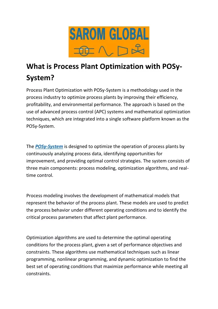 what is process plant optimization with posy
