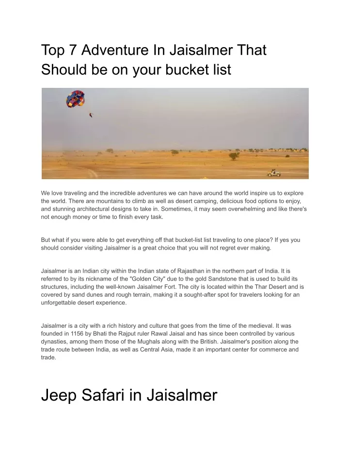 top 7 adventure in jaisalmer that should