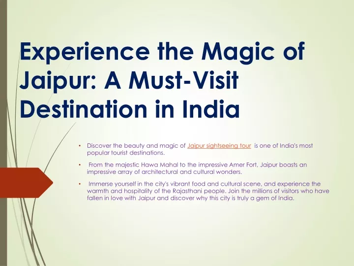 experience the magic of jaipur a must visit destination in india