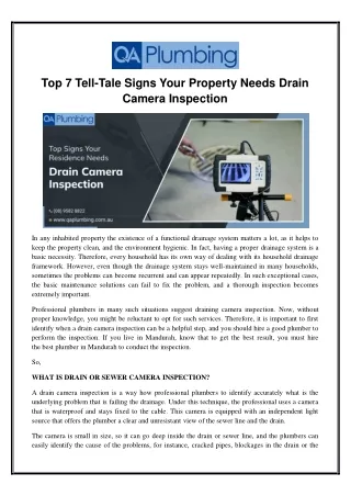 Top 7 Tell-Tale Signs Your Property Needs Drain Camera Inspection