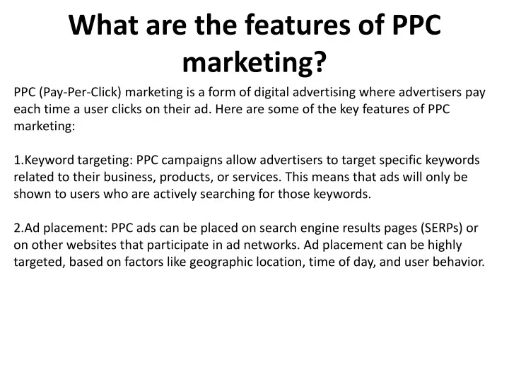 what are the features of ppc marketing