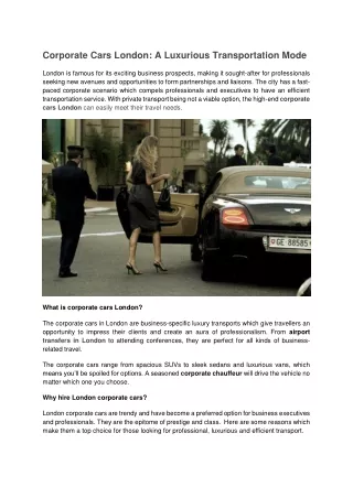 Corporate Cars London - A Luxurious Transportation Mode