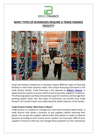 What Types Of Businesses Require A Trade Finance Facility?