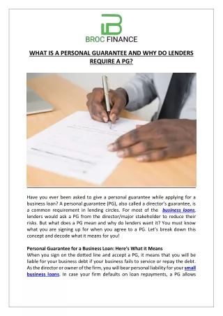 What Is A Personal Guarantee And Why Do Lenders Require A PG?