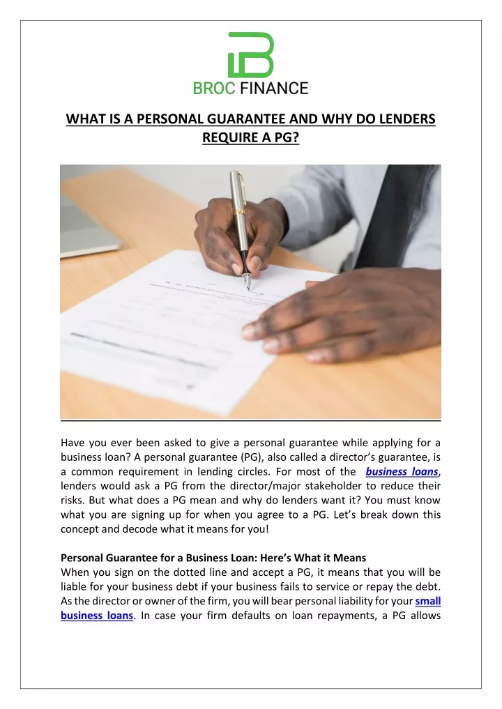 what is a personal guarantee and why do lenders