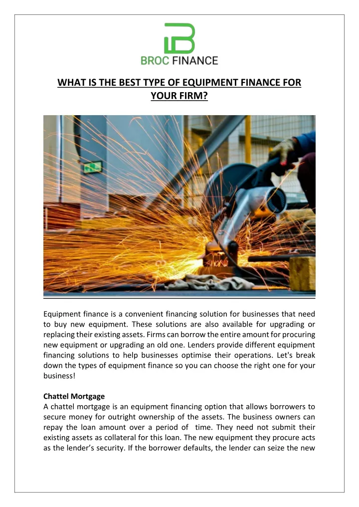 what is the best type of equipment finance