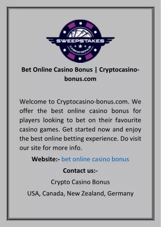 Bet Online Casino Bonus  Cryptocasino-bonus
