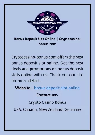 Bonus Deposit Slot Online  Cryptocasino-bonus