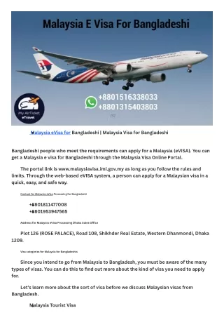 Malaysia eVisa for Bangladeshi  Malaysia Visa for Bangladeshi