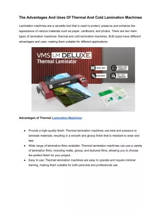 the advantages and uses of thermal and cold