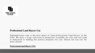 Professional Land Buyers Usa | Toplandsestate.com