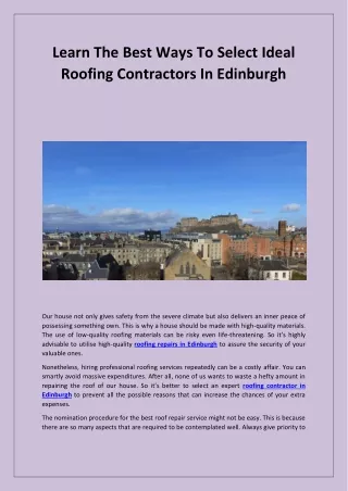Learn The Best Ways To Select Ideal Roofing Contractors In Edinburgh