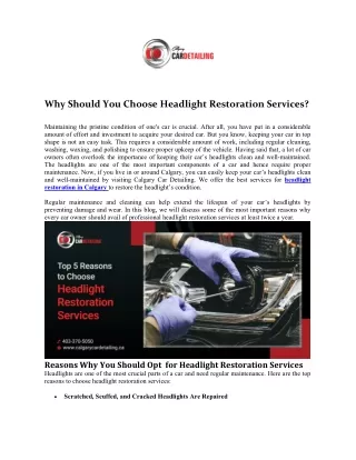 why should you choose headlight restoration