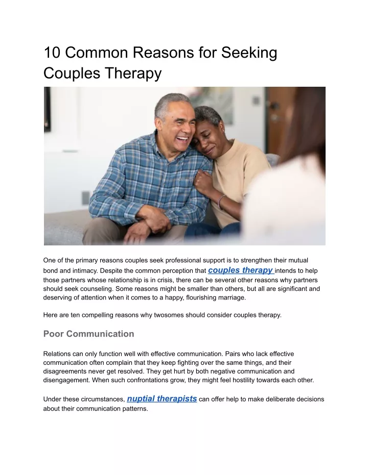 10 common reasons for seeking couples therapy