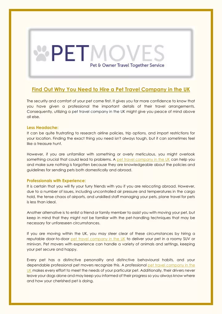 find out why you need to hire a pet travel