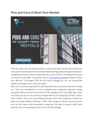 Pros and Cons of Short Term Rentals