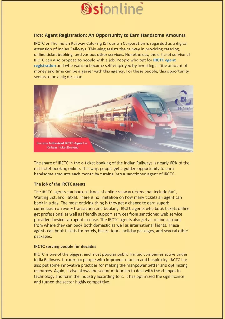 irctc agent registration an opportunity to earn