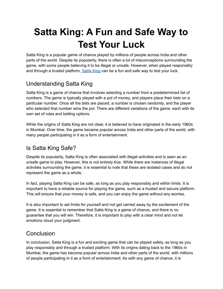 satta king a fun and safe way to test your luck