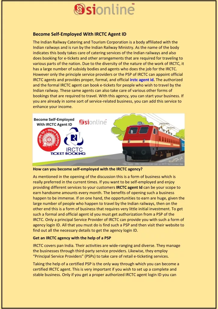 become self employed with irctc agent id