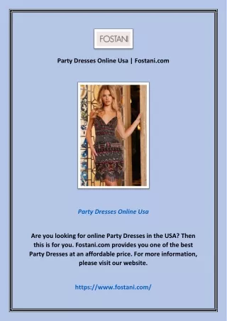 Party Dresses Online Usa | Fostani.com