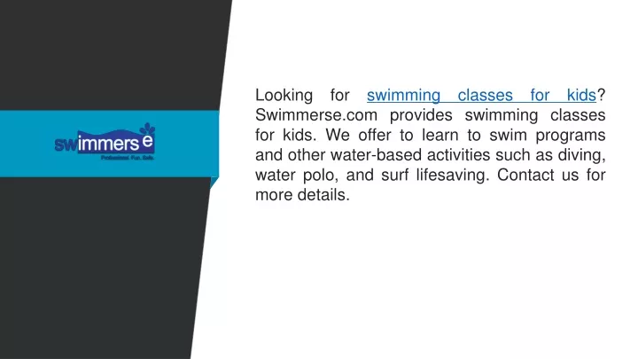 looking for swimming classes for kids swimmerse