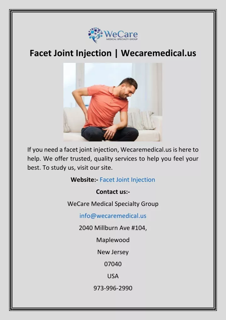 facet joint injection wecaremedical us