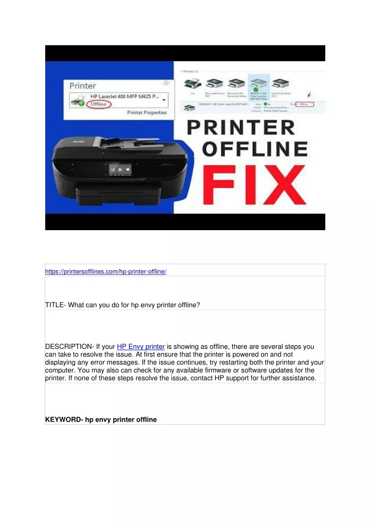 https printersofflines com hp printer offline