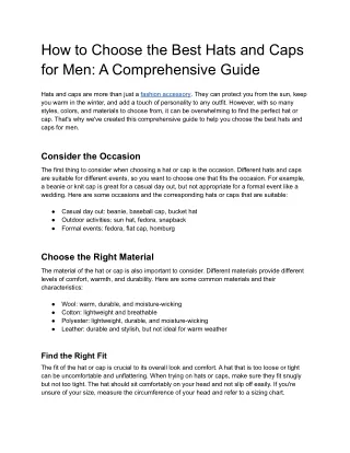 How to Choose the Best Hats and Caps for Men_ A Comprehensive Guide