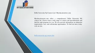 Delhi University Pg Courses List   Myeducationwire.com