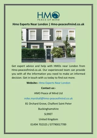 Hmo Experts Near London  Hmo-peaceofmind.co.uk