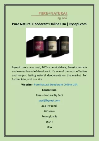 Pure Natural Deodorant Online Usa  Bysepi