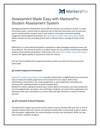 Assessment Made Easy with MarkersPro Student Assessment System