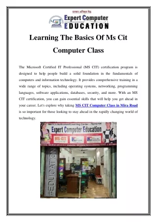 MS CIT Computer Class in Mira Road Call-9619990689