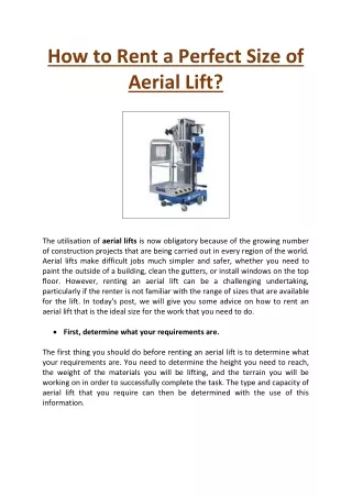 How to Rent a Perfect Size of Aerial Lift? - Puckett Rents
