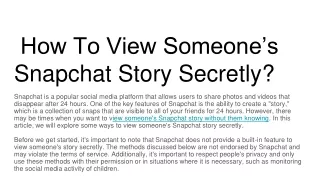 How To View Someone’s Snapchat Story Secretly_