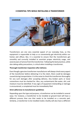 3 essential tips while installing a transformer