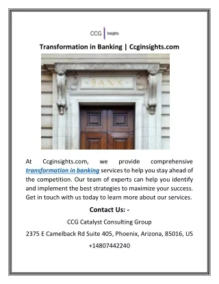 Transformation in Banking | Ccginsights.com