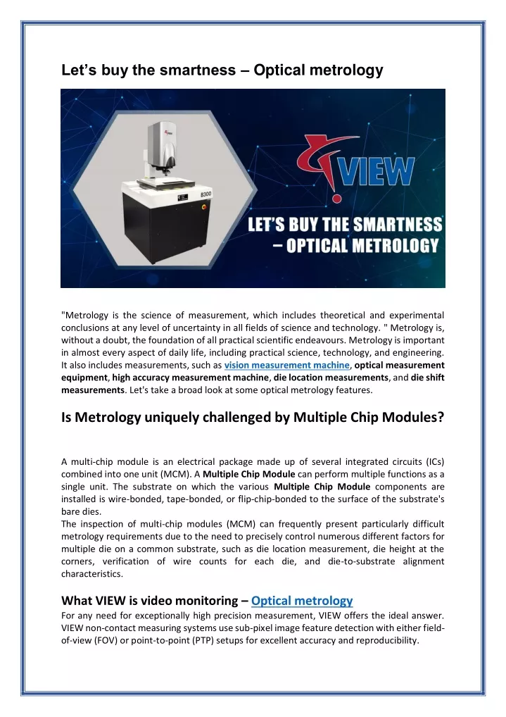 let s buy the smartness optical metrology