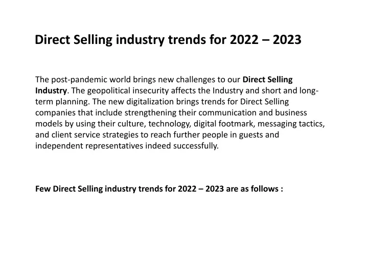 PPT Direct Selling Industry Trends For 2022 2023 PowerPoint   Direct Selling Industry Trends For 2022 2023 N 