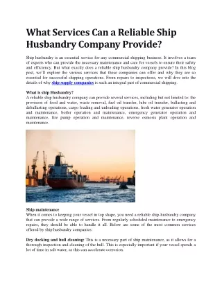 What Services Can a Reliable Ship Husbandry Company Provide?