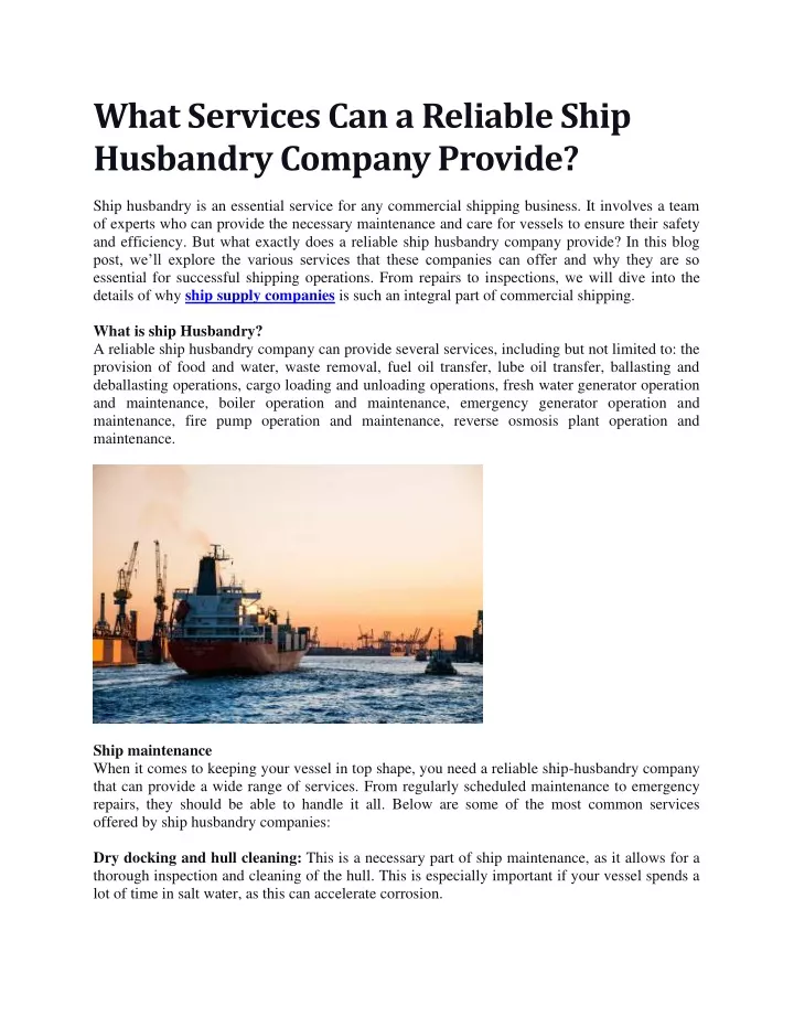 what services can a reliable ship husbandry