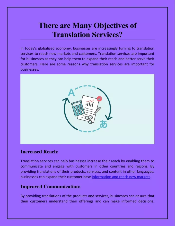 there are many objectives of translation services