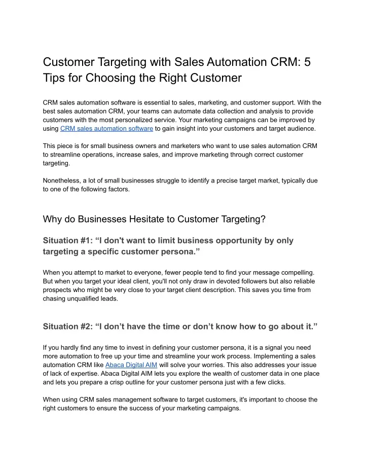 customer targeting with sales automation