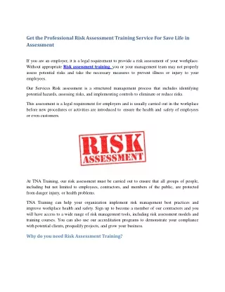 Get the Professional Risk Assessment Training Service For Save Life in Assessment ppt