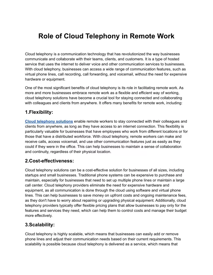 role of cloud telephony in remote work