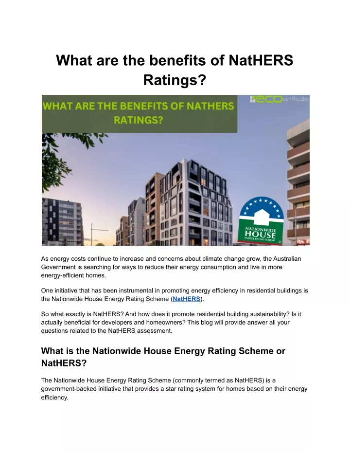 what are the benefits of nathers ratings