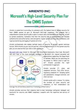 High-Level Security Plan For The CMMS System