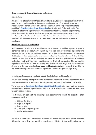 experience certificate attestation in bahrain