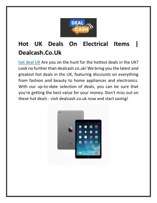 Hot UK Deals On Electrical Items | Dealcash.Co.Uk